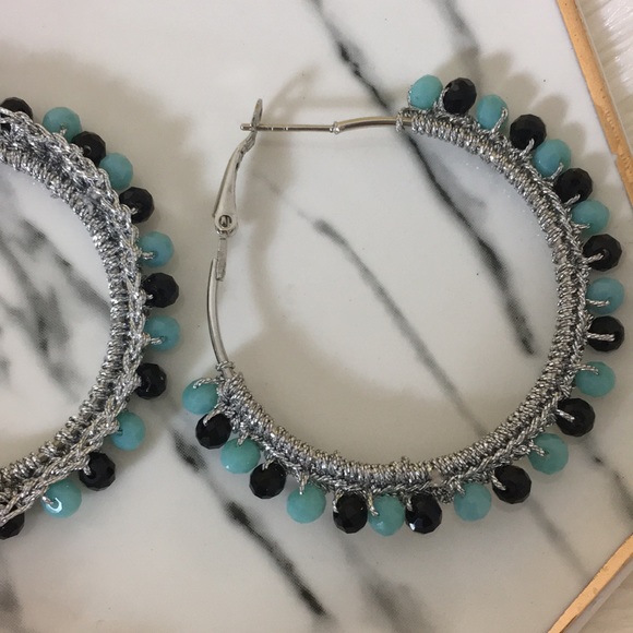 Hoop earrings silver blue and black - Picture 3 of 8